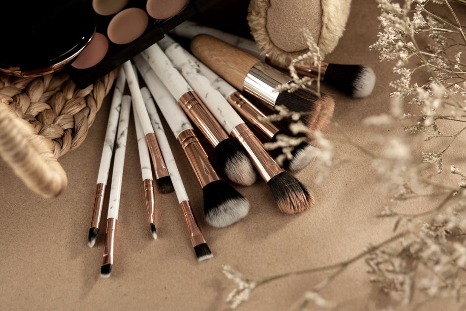 Makeup brushes and an eyeshadow palette