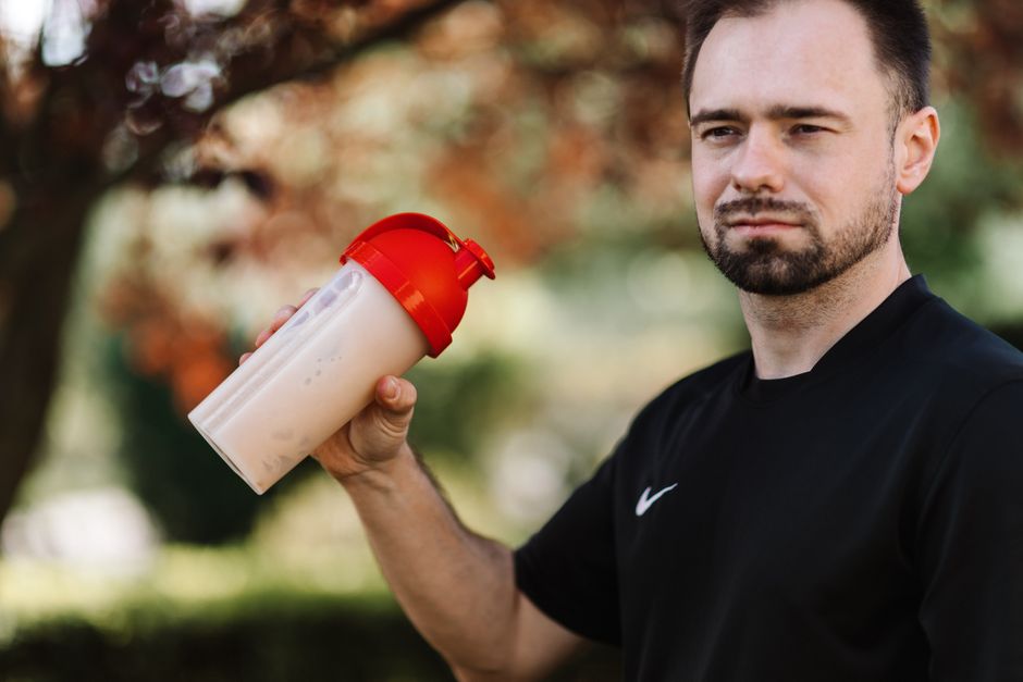 Protein powder and a shaker bottle