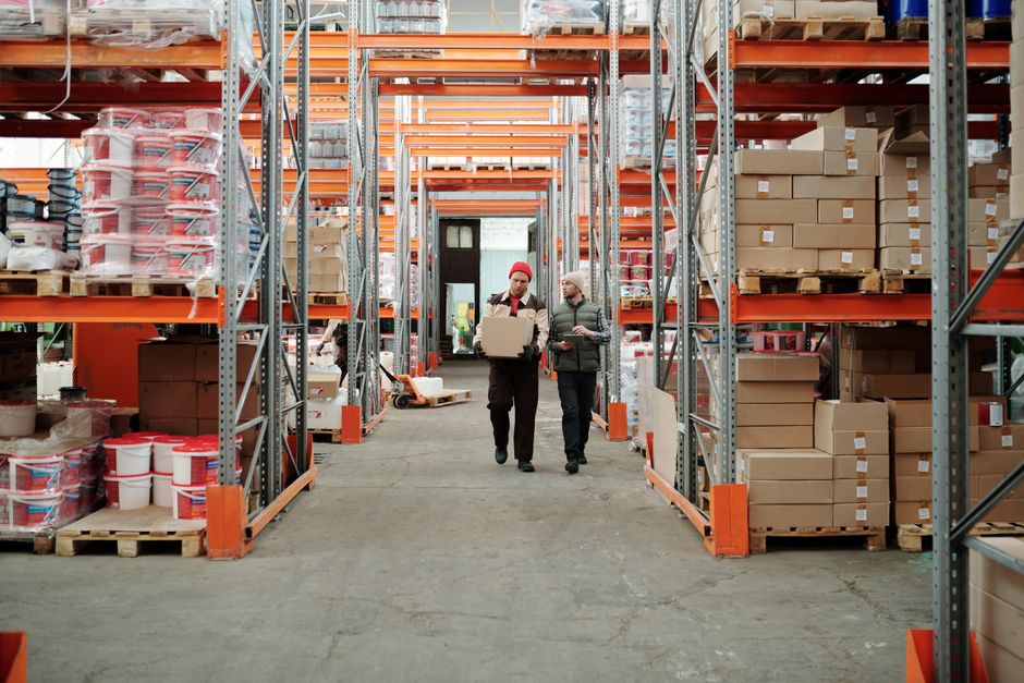 Boxed inventory on warehouse shelving